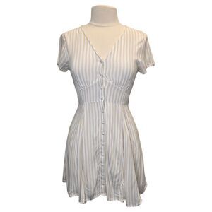 Abercrombie & Fitch Women's S Striped Cream Short Sleeve Skater Mini Dress